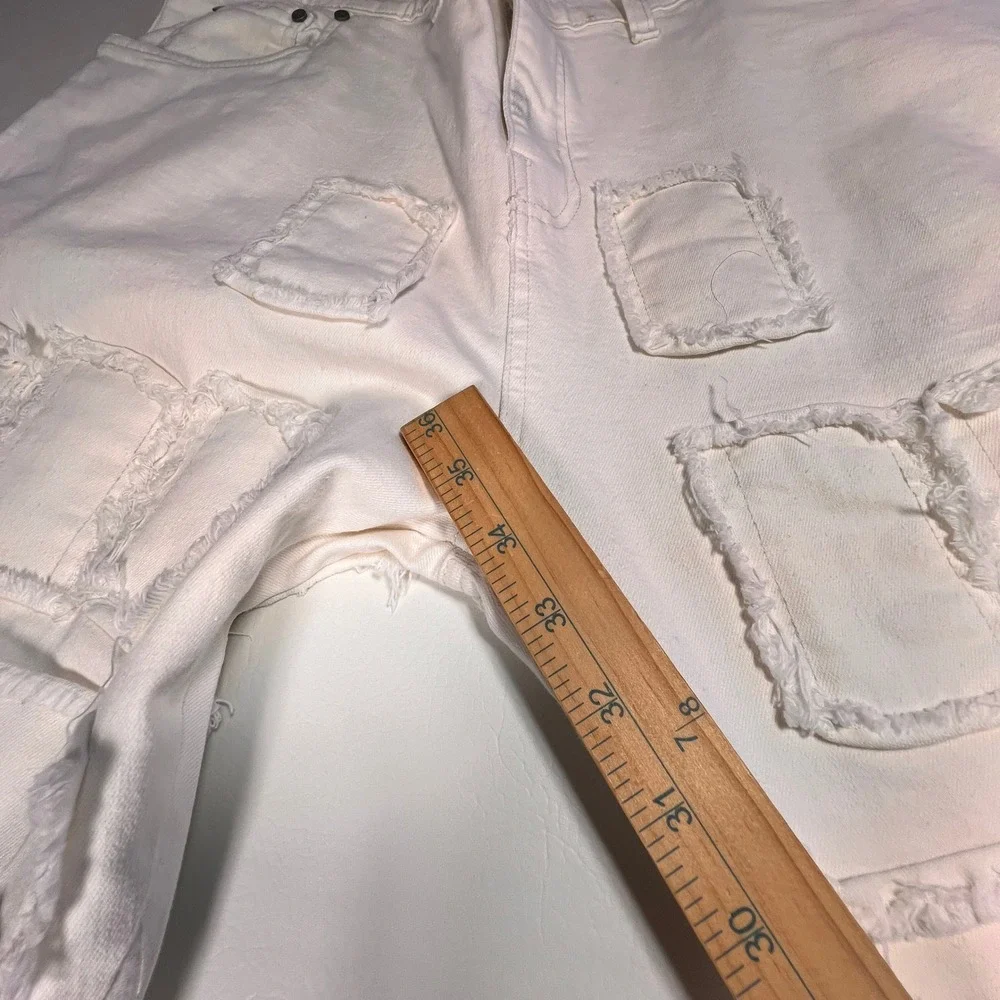 NINEFIVE Patchwork Jeans Mens 42 White Deconstructed Frayed Stacked Denim Grunge